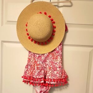 Bathing Suit And Straw Hat Set, Size 7/8